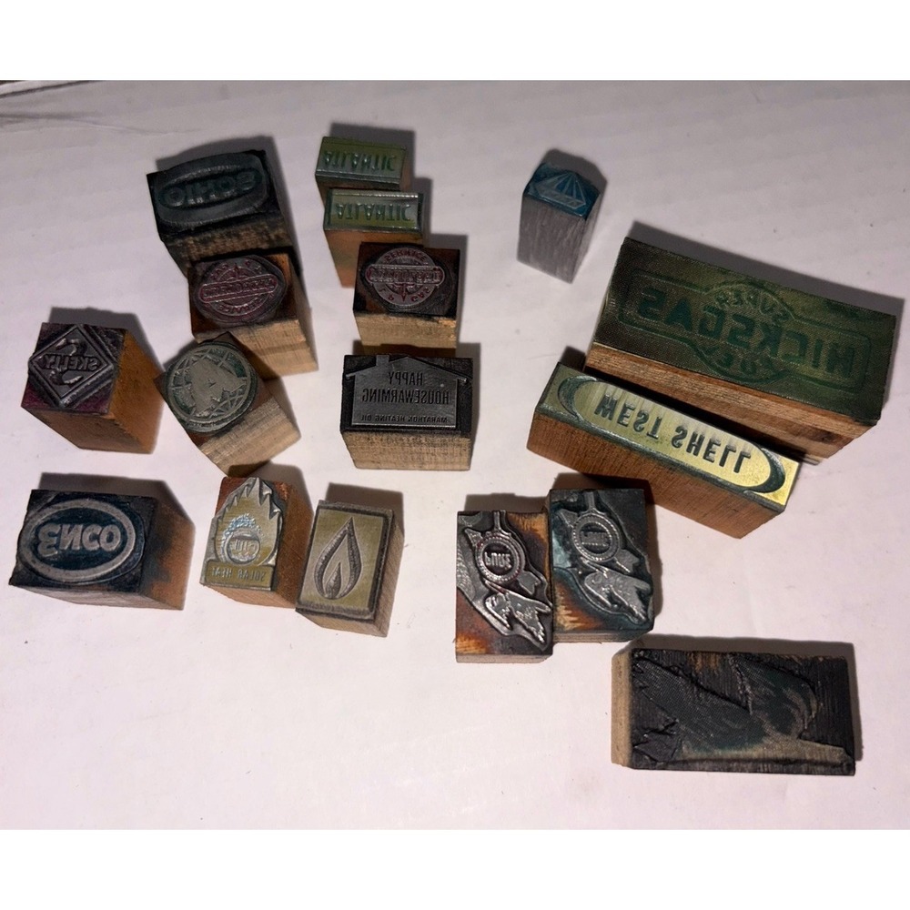 Vtg Lot Printing Letterpress Printer Block Automotive Oil Gas Station Logos Enco
